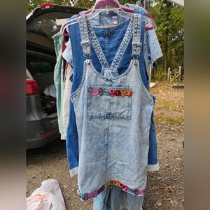 Celebrity Pink Blue Denim Overalls Jumper L
